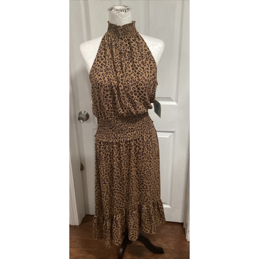 CECE Maxi Halter Dress size small leopard print NWT